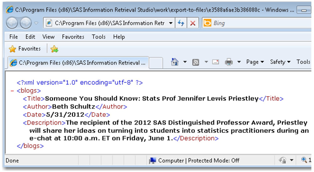 Display 2.20: Snapshot of an XML File Created by export_to_files Document Processor