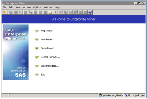 Display 3.2: SAS Enterprise Miner Welcome Window