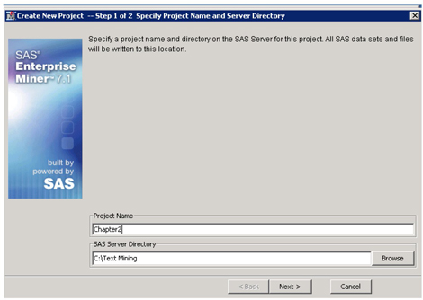 Display 3.3: SAS Enterprise Miner Create New Project Wizard