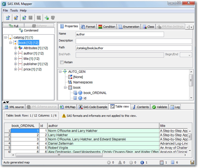 Display 3.24: SAS XML Mapper Using SAS_Books_Sample.xml