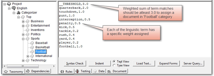 Display 7.12: Example of Weighted Linguistic Rules for a Category