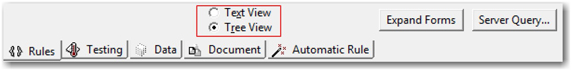 Display 7.14: Text View and Tree View Options on the Rules Tab