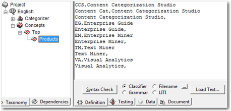 Display 7.18: Example of Classifier Concept Definition