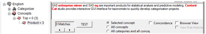 Display 7.19: Example Showing Concept Matching with Case Insensitive Matching