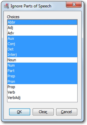 Display C1.6 Ignore Parts of Speech property window