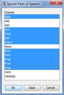 Display C3.4 Parts of Speech Ignore List