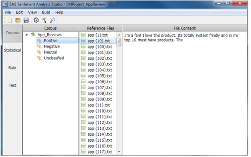 Display C3.18 Sentiment Analysis Studio corpus view panel