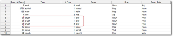 Display C4.5: Output data set created as a result of using spell check in the Text Filter node