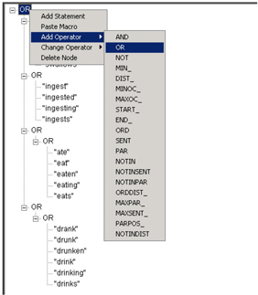 Display C4.17: List of Boolean Operators available at the root node in a category