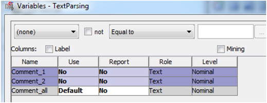 Display C5.4 Text Parsing node input variables screen