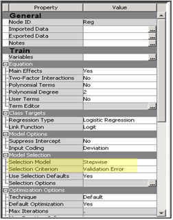 Display C5.10 Regression node property panel