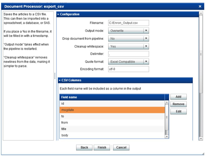 Display C7.2: Settings for ‘export_csv’ document processor