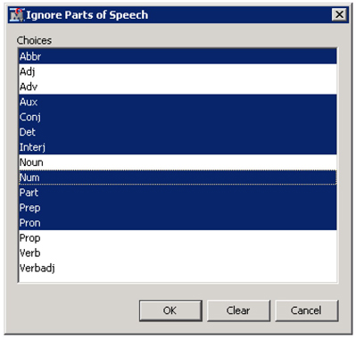 Display C9.3 Ignore parts of speech window