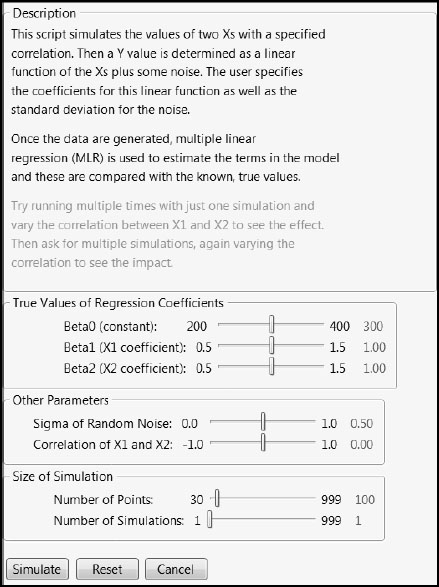 Figure 2.3: Multicollinearity Simulation Launch Window