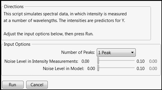 Figure 4.2: Control Panel for Spectral Data Simulation