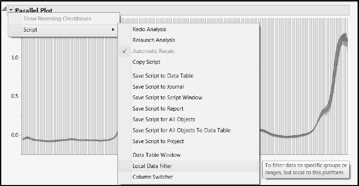 Figure 6.10: Local Data Filter Selection from Parallel Plot Report Menu