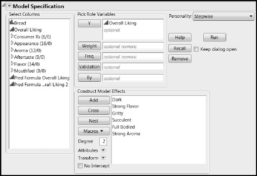 Figure 8.13: Fit Model Window for Stepwise Multiple Linear Regression