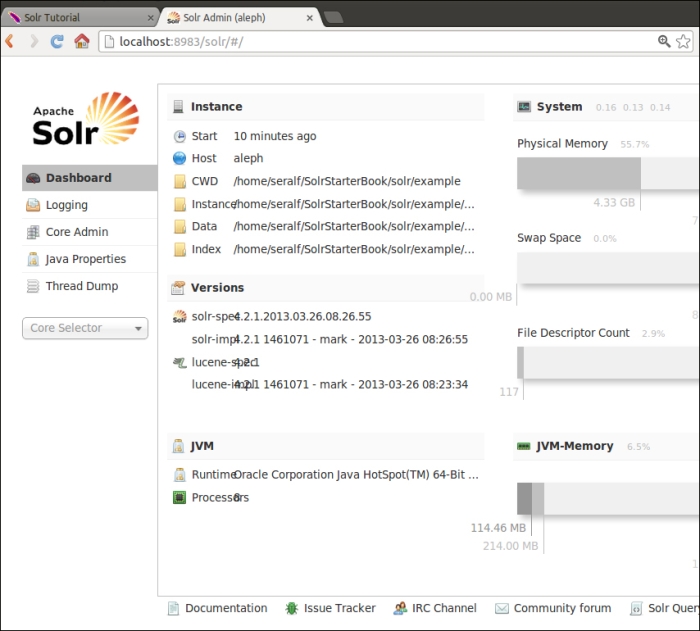 Taking a glance at the Solr interface