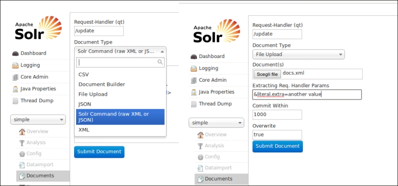 Adding documents to the index from the web UI