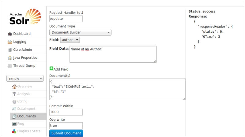 Adding documents to the index from the web UI