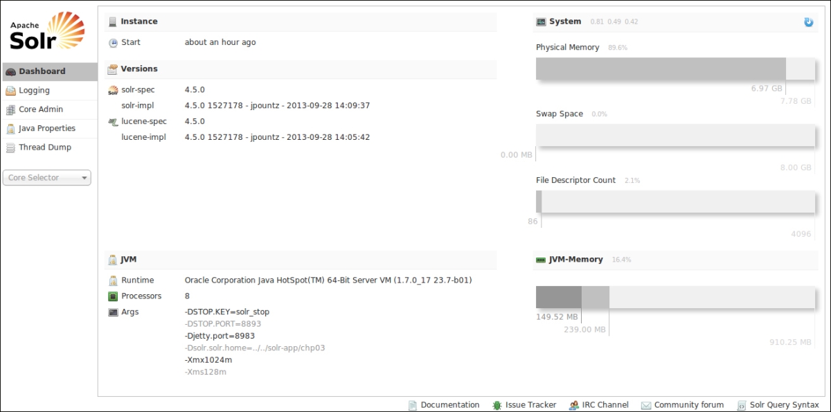 Using the Solr web interface for simple maintenance tasks