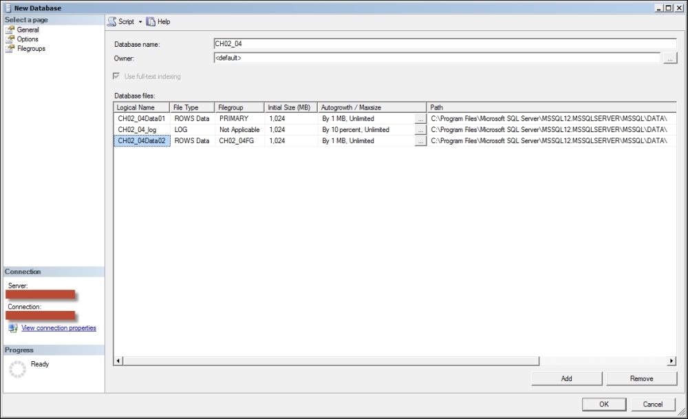 Creating a database with SSMS 2014