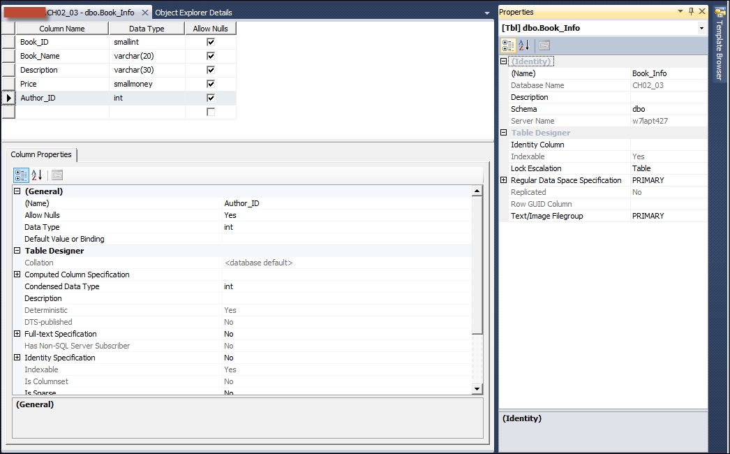 Creating a table with SSMS 2014