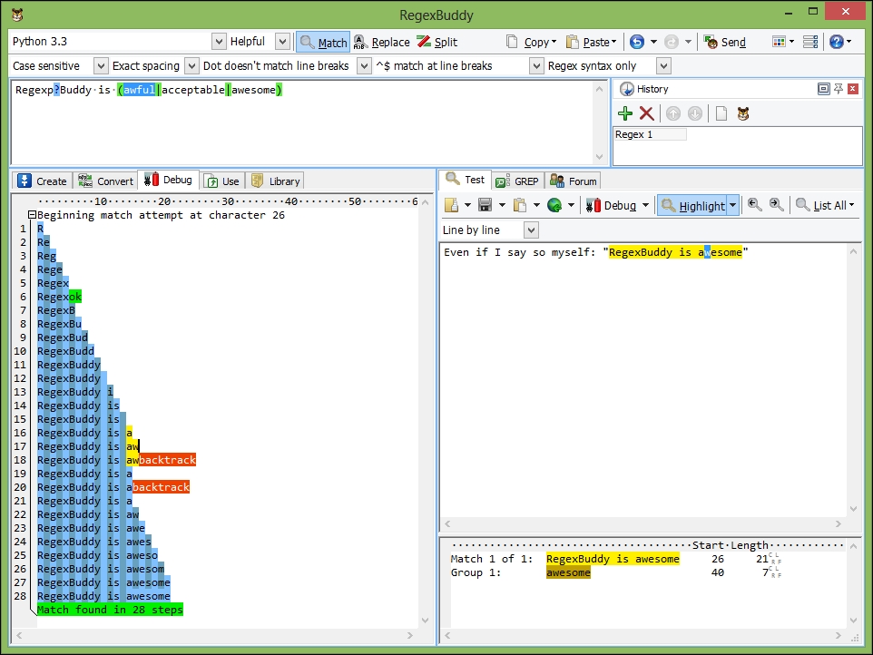 The RegexBuddy tool