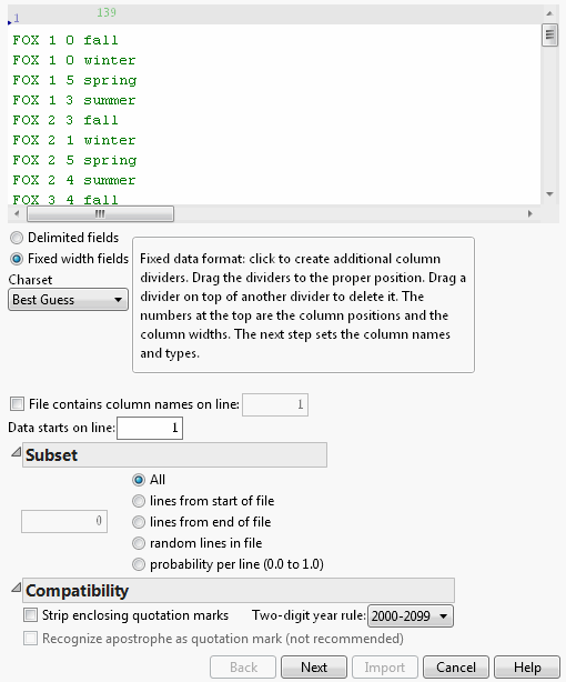 Text Import Preview for Fixed Width Files