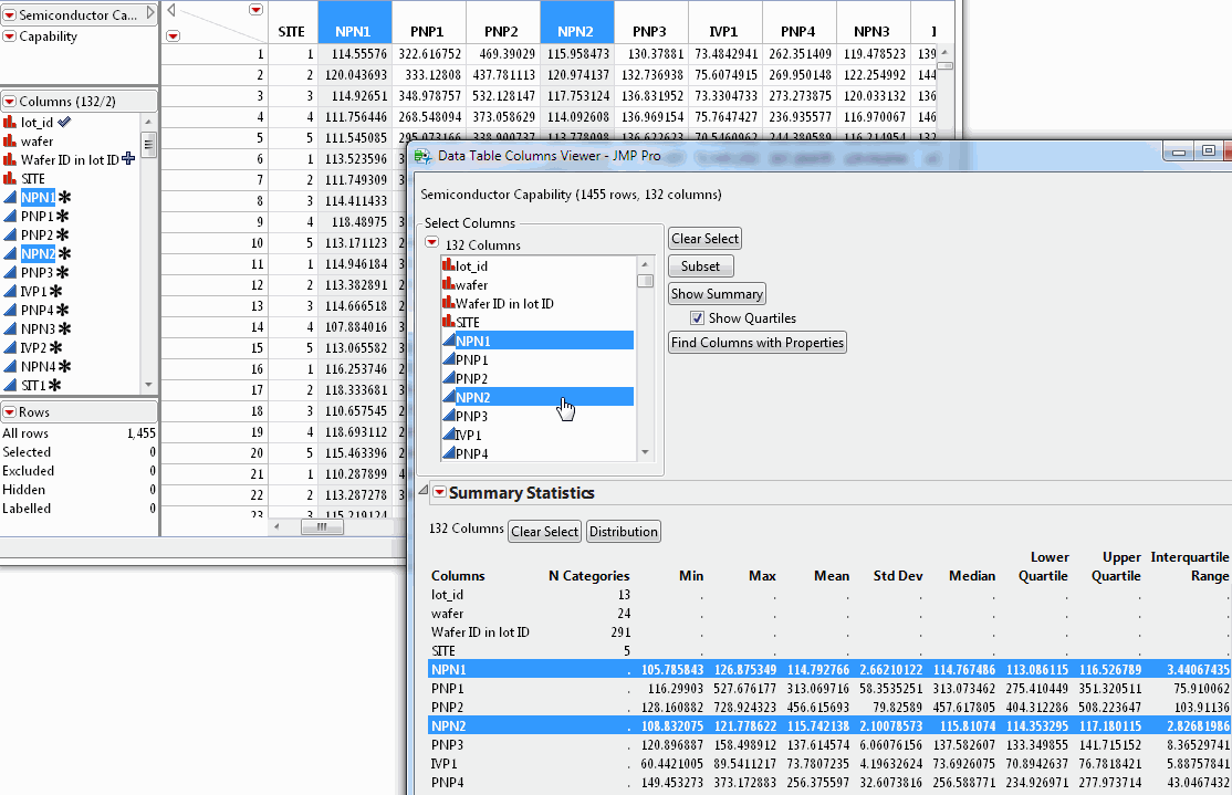 Linked Columns in the Column Viewer