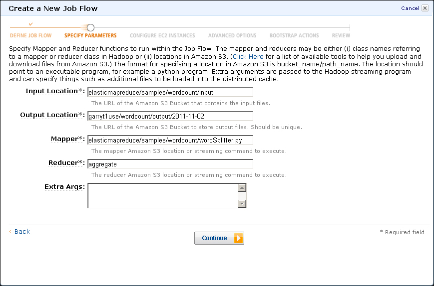 Time for action – WordCount on EMR using the management console