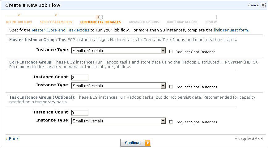 Time for action – WordCount on EMR using the management console