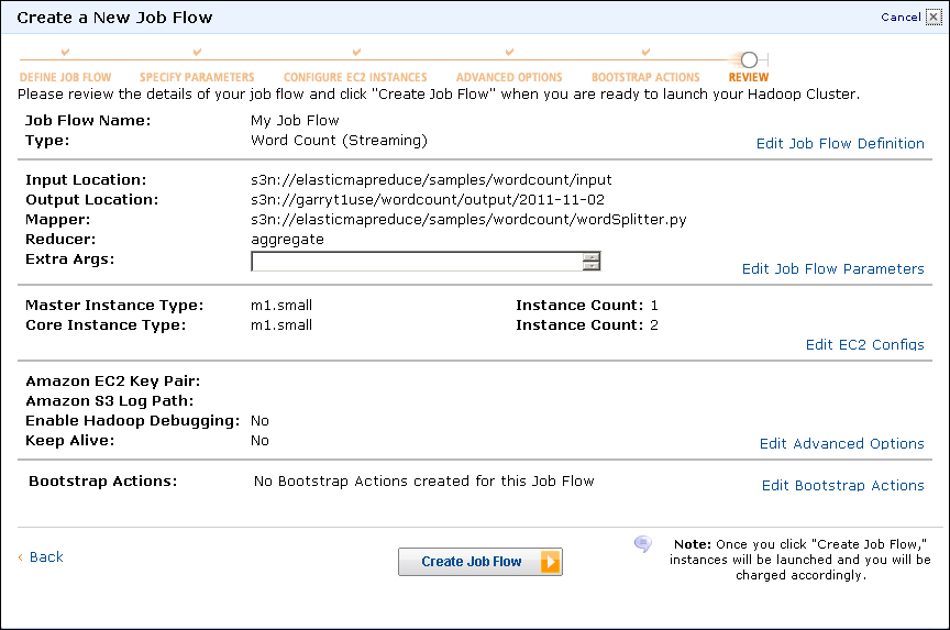 Time for action – WordCount on EMR using the management console