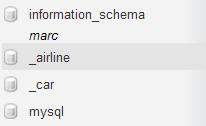 Tree display of database names