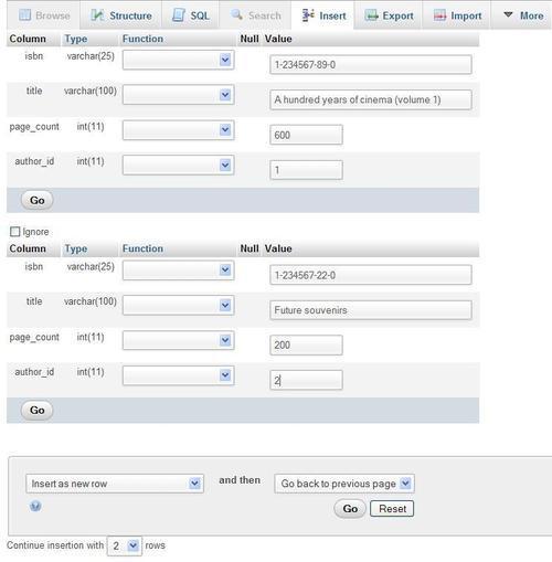 Inserting data manually