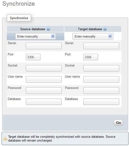 Choosing source and target servers and databases