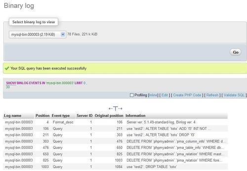 Examining binary logs