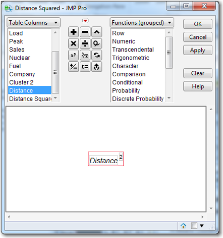 Figure 7.15  Formula Editor for Creating Distance Squared