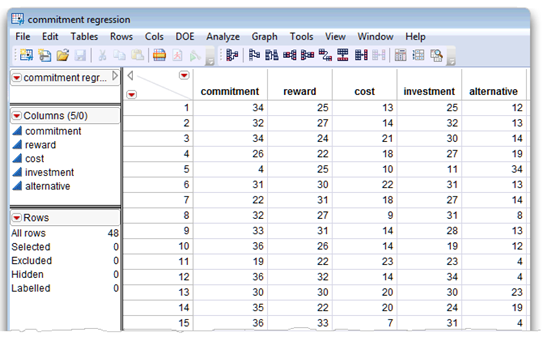 Figure 13.8 Partial Listing of the Commitment Regression Data Table