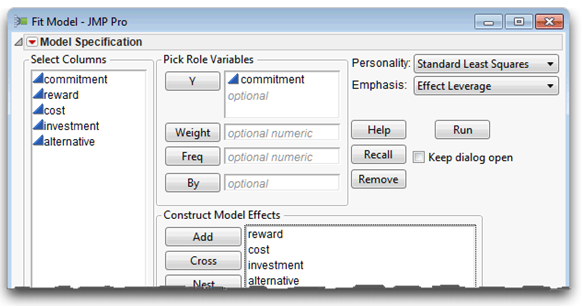 Figure 13.11 Fit Model Dialog for Multiple Regression