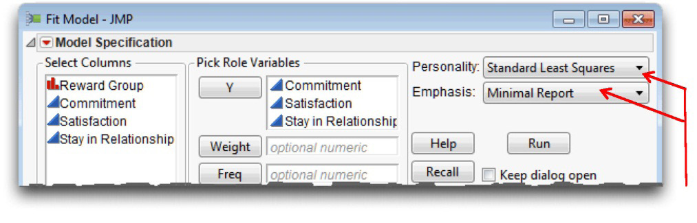 Figure 10.6: Personality and Emphasis in the Fit Model Dialog