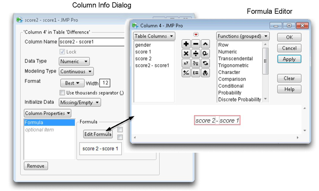 Figure 3.7: Column Info Dialog and Formula Editor