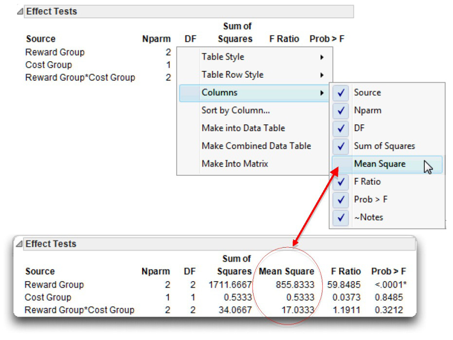 Figure 9.13: Show Additional Information in a JMP Results Table