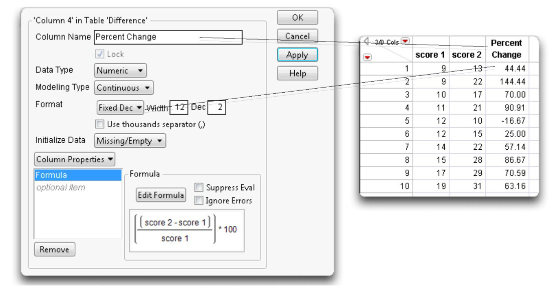 Figure 3.9: Change Variable Name and Show Difference as a Percentage