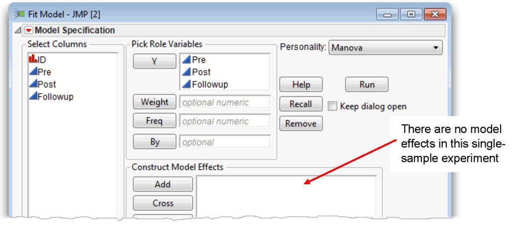 Figure 11_9 Fit Model Dialog for Multivariate Repeated-Measures Analysis