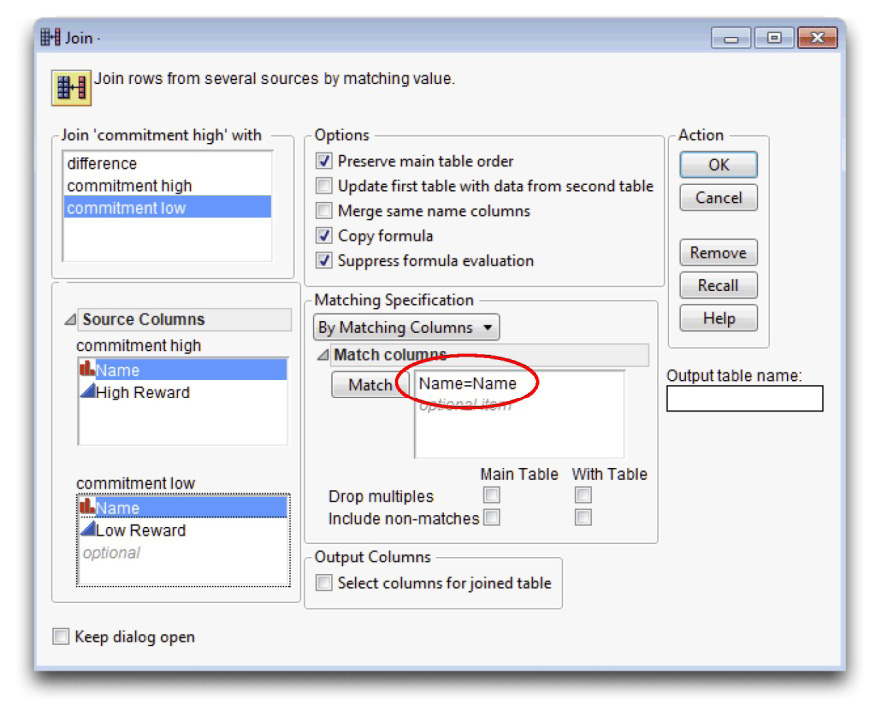 Figure 3.20: Join Dialog for Matched Join