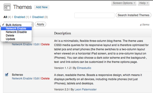 Network enabled themes