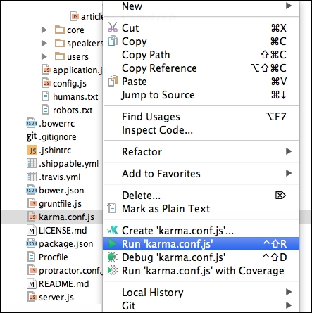 Karma testing with WebStorm