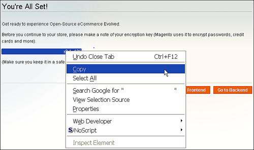 Time for action: Pointing your browser to the Magento directory and stepping through the installation wizard