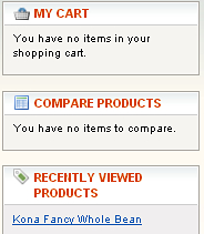 Blocks: My Cart, Compare Products, and Recently Viewed Productsdefault category page, demo storerecently viewed products, blocks